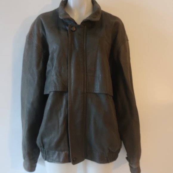 Mens Professional Leather Green Full Zip Leather Jacket Coat XL * - Picture 2 of 14